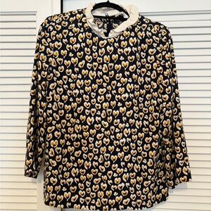 Sandro Cream and Navy Heart Blouse